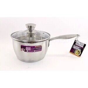 David Burke 2.4 Qt Sauce Pan Regency Stainless Pour Spout Straining Lid Saucepan